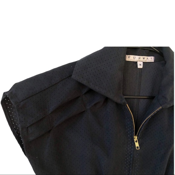 Runway Virtual Runway Connection Collared Full Front Zip Eyelet Dress Black Sz M - Picture 3 of 10